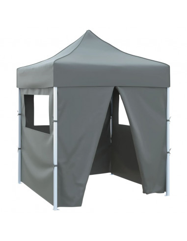 Gazebo Professionale Pieghevole 4 Pareti 2x2m Acciaio Antracite