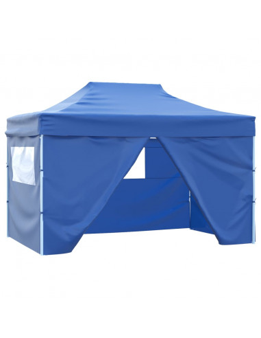 Gazebo Professionale Pieghevole con 4 Pareti 3x4 m Acciaio Blu