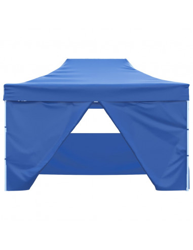 Gazebo Professionale Pieghevole con 4 Pareti 3x4 m Acciaio Blu