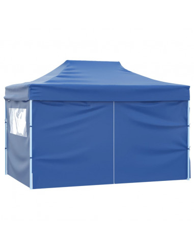 Gazebo Professionale Pieghevole con 4 Pareti 3x4 m Acciaio Blu