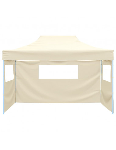Gazebo Professionale Pieghevole con 3 Pareti 3x4m Acciaio Crema
