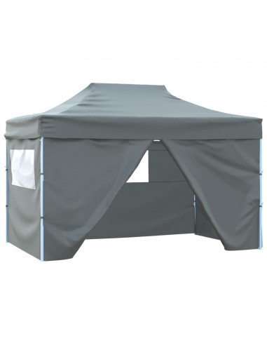 Gazebo Professionale Pieghevole 4 Pareti 3x4m Acciaio Antracite