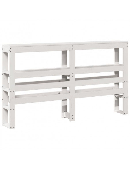 Testiera con Ripiani Bianca 135 cm in Legno Massello di Pino