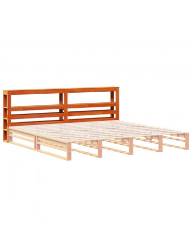 Testiera con Ripiani Marrone Cera 180 cm Legno Massello di Pino