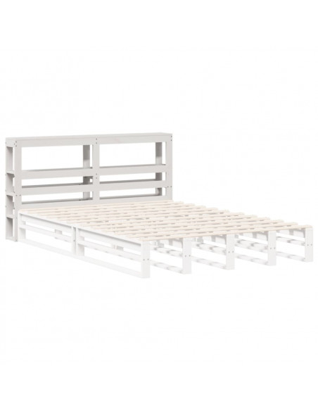 Testiera con Ripiani Bianca 135 cm in Legno Massello di Pino