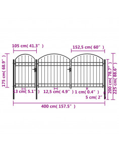Cancello da Giardino ad Arco in Acciaio 2,25x4 m Nero