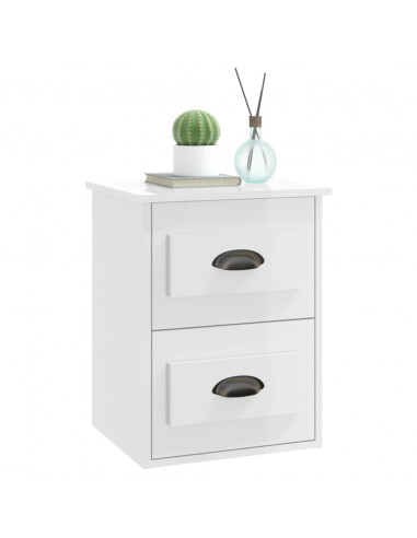 Comodino a Parete Bianco Lucido 41,5x36x53 cm