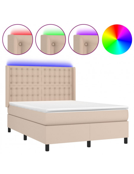 Giroletto Molle Materasso e LED Cappuccino 140x190cm Similpelle