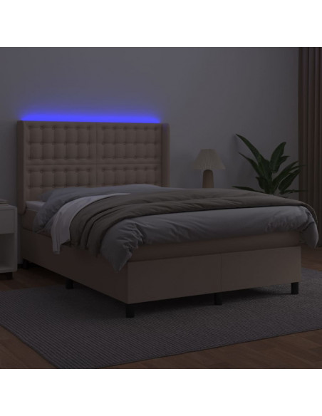 Giroletto Molle Materasso e LED Cappuccino 140x190cm Similpelle