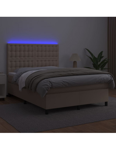 Giroletto Molle Materasso e LED Cappuccino 140x190cm Similpelle