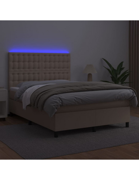 Giroletto Molle Materasso e LED Cappuccino 140x190cm Similpelle