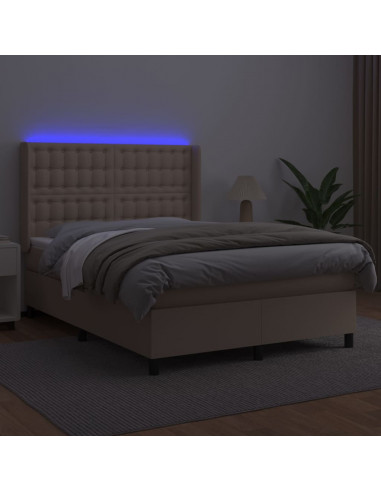 Giroletto Molle Materasso e LED Cappuccino 140x200cm Similpelle