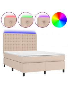 Giroletto Molle Materasso e LED Cappuccino 140x200cm Similpelle 2