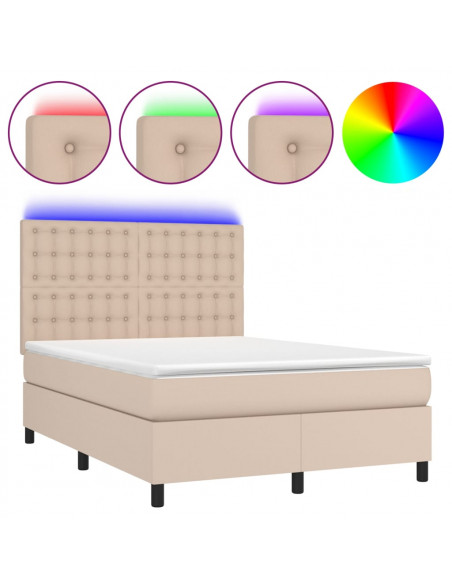 Giroletto Molle Materasso e LED Cappuccino 140x200cm Similpelle