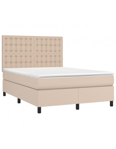 Giroletto Molle Materasso e LED Cappuccino 140x200cm Similpelle