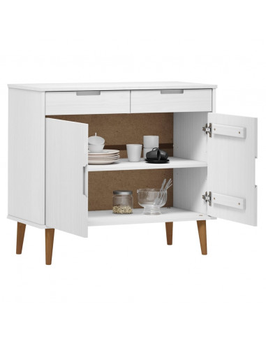 Credenza MOLDE Bianca 90x40x80 cm in Legno Massello di Pino