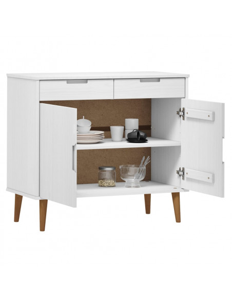 Credenza MOLDE Bianca 90x40x80 cm in Legno Massello di Pino