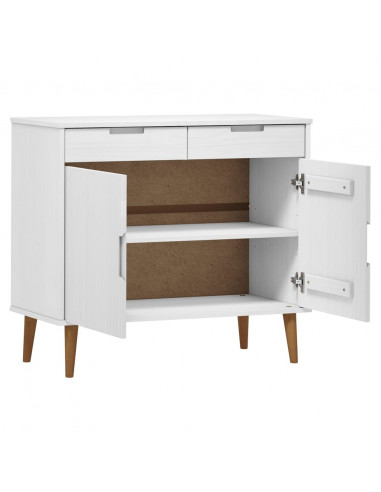 Credenza MOLDE Bianca 90x40x80 cm in Legno Massello di Pino