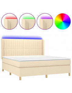 Letto a Molle con Materasso e LED Crema 180x200 cm in Tessuto 2
