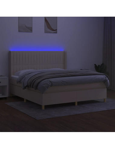 Letto a Molle con Materasso e LED Crema 180x200 cm in Tessuto
