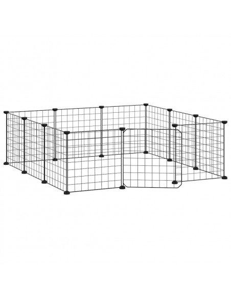 Gabbia per Animali 12 Pannelli con Porta Nero 35x35 cm Acciaio