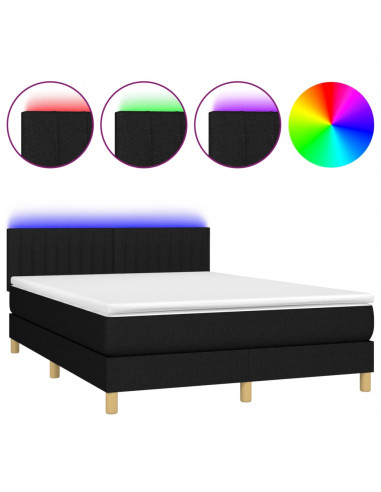 Letto a Molle con Materasso e LED Nero 140x190 cm in Tessuto