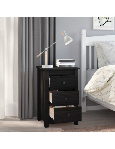 Comodini 2 pz Nera 40x35x61,5 cm in Legno Massello di Pino