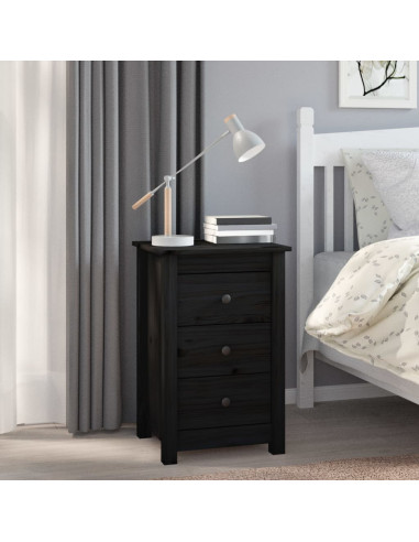 Comodini 2 pz Nera 40x35x61,5 cm in Legno Massello di Pino