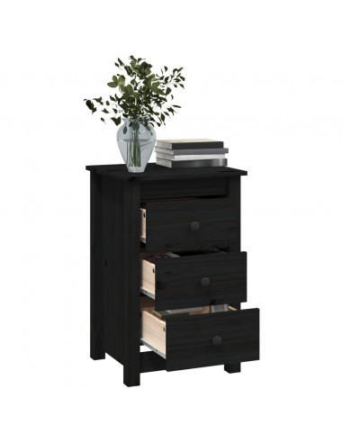 Comodini 2 pz Nera 40x35x61,5 cm in Legno Massello di Pino