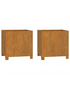 Fioriere con Gambe 2pz Ruggine 42x40x43 cm Acciaio Corten 2