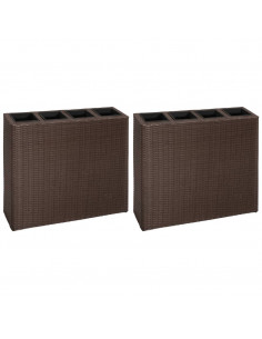Letti Rialzati da Giardino con 4 Vasi 2 pz in Polyrattan Marrone 2
