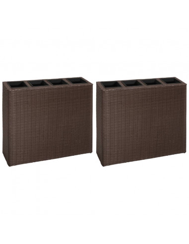 Letti Rialzati da Giardino con 4 Vasi 2 pz in Polyrattan Marrone