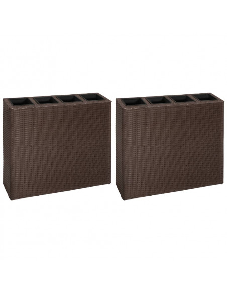 Letti Rialzati da Giardino con 4 Vasi 2 pz in Polyrattan Marrone