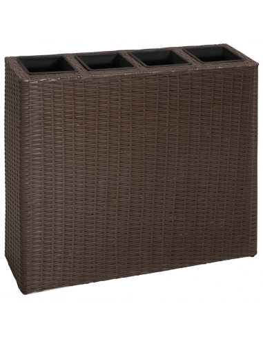Letti Rialzati da Giardino con 4 Vasi 2 pz in Polyrattan Marrone