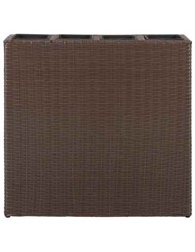 Letti Rialzati da Giardino con 4 Vasi 2 pz in Polyrattan Marrone