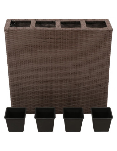 Letti Rialzati da Giardino con 4 Vasi 2 pz in Polyrattan Marrone