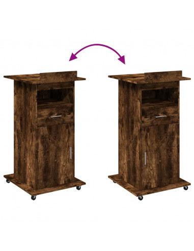 Leggio con Ruote e Cassetto Rovere Fumo 55x55x107cm Multistrato