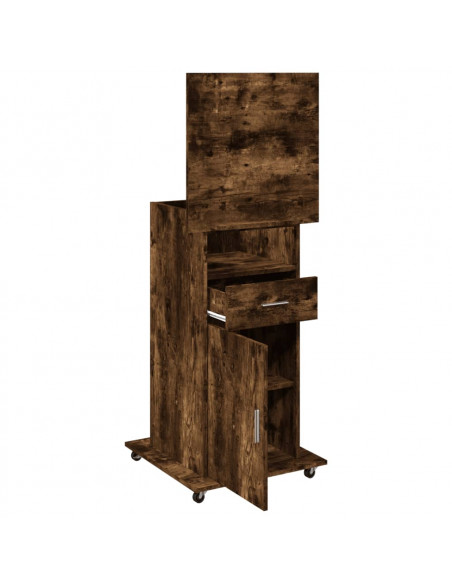 Leggio con Ruote e Cassetto Rovere Fumo 55x55x107cm Multistrato