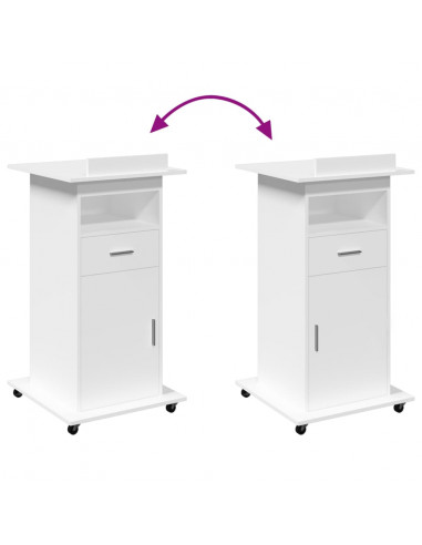 Leggio con Ruote e Cassetto Bianco 55x55x107 cm in Multistrato