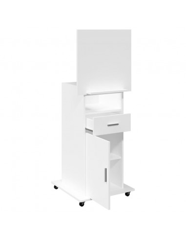 Leggio con Ruote e Cassetto Bianco 55x55x107 cm in Multistrato