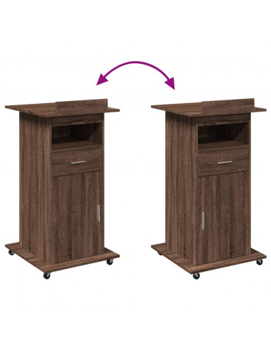 Leggio con Ruote e Cassetto Marrone 55x55x107 cm Multistrato