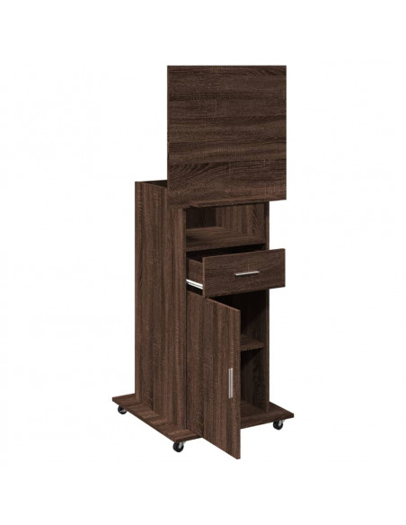 Leggio con Ruote e Cassetto Marrone 55x55x107 cm Multistrato