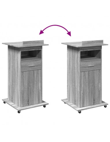 Leggio con Ruote Cassetto Grigio Sonoma 55x55x107cm Multistrato