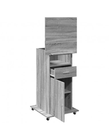 Leggio con Ruote Cassetto Grigio Sonoma 55x55x107cm Multistrato