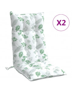 Cuscini Sedia Schienale Alto 2 pz Motivo Foglie Tessuto Oxford 2