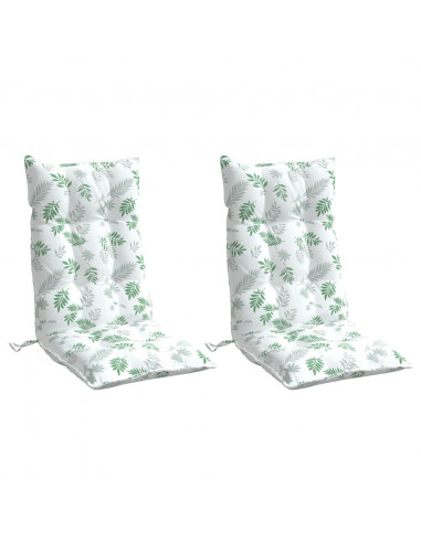 Cuscini Sedia Schienale Alto 2 pz Motivo Foglie Tessuto Oxford