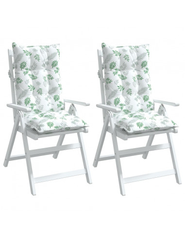 Cuscini Sedia Schienale Alto 2 pz Motivo Foglie Tessuto Oxford