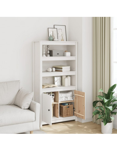 Credenza Bianca 80x35x154 cm in Legno Massello di Pino