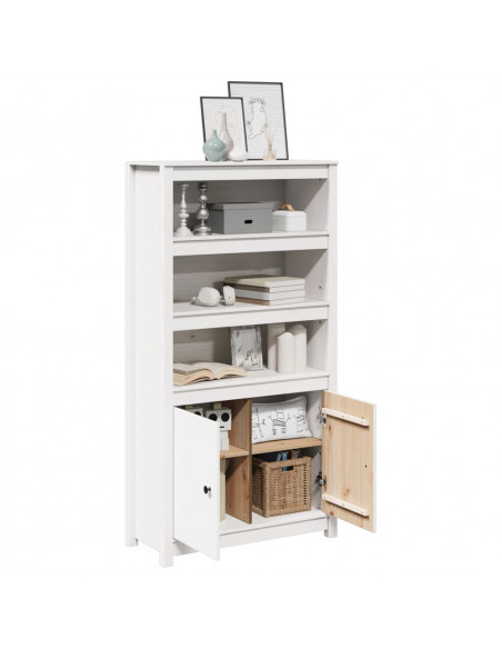 Credenza Bianca 80x35x154 cm in Legno Massello di Pino
