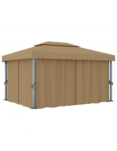 Gazebo con Tende 4x3 cm Grigio Talpa in Alluminio